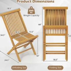 Tangkula Patio Folding Chairs Set of 2/4, Outdoor Teak Wood Chairs w/Slatted Seat & Backrest, X-Shaped Frame