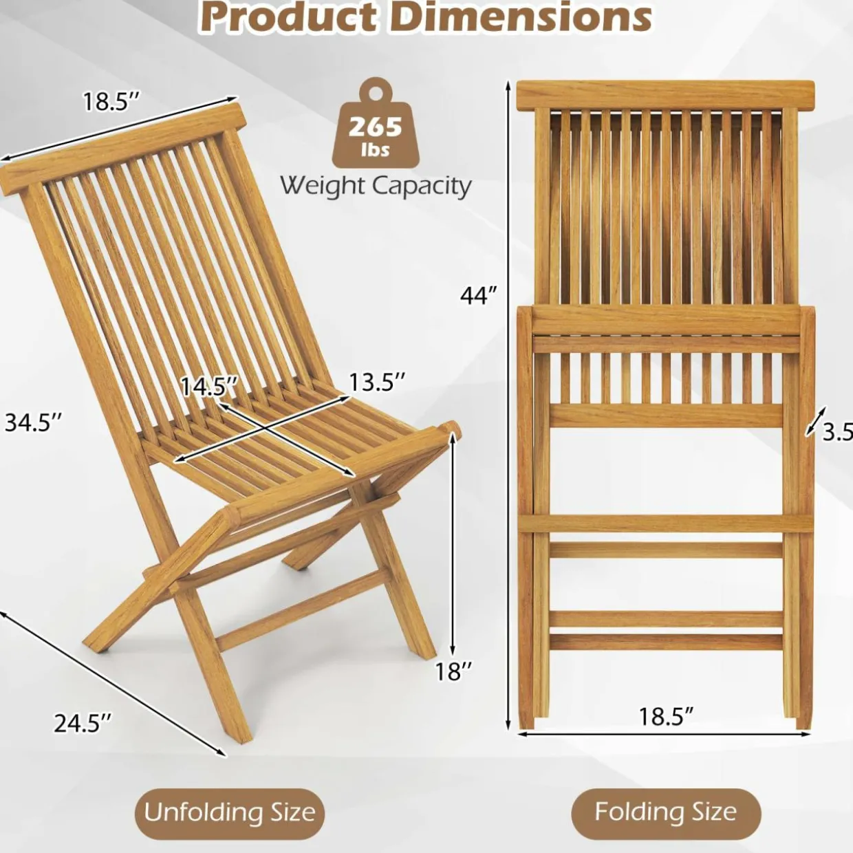 Tangkula Patio Folding Chairs Set of 2/4, Outdoor Teak Wood Chairs w/Slatted Seat & Backrest, X-Shaped Frame