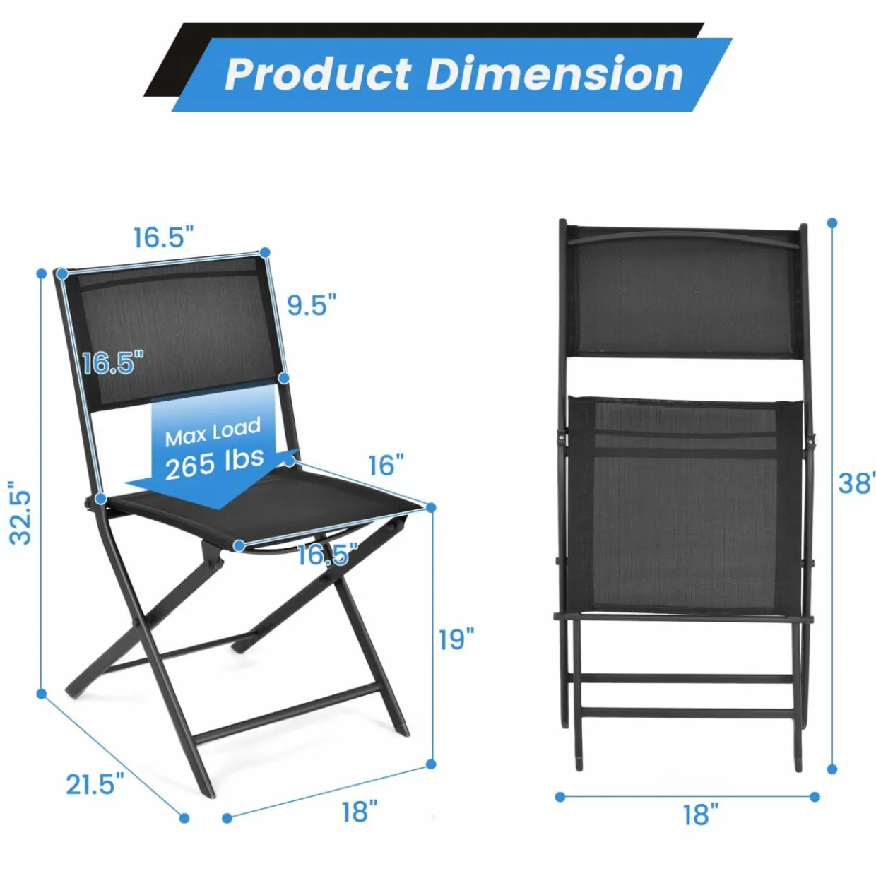 Tangkula Patio Folding Chairs Set of 4, Outdoor Portable Camping Chairs with Breathable Fabric Backrest & Seat