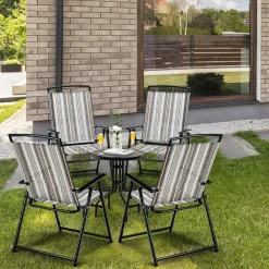 Tangkula Patio Folding Chairs Set of 2, Portable Sling Lawn Chairs with Metal Frame