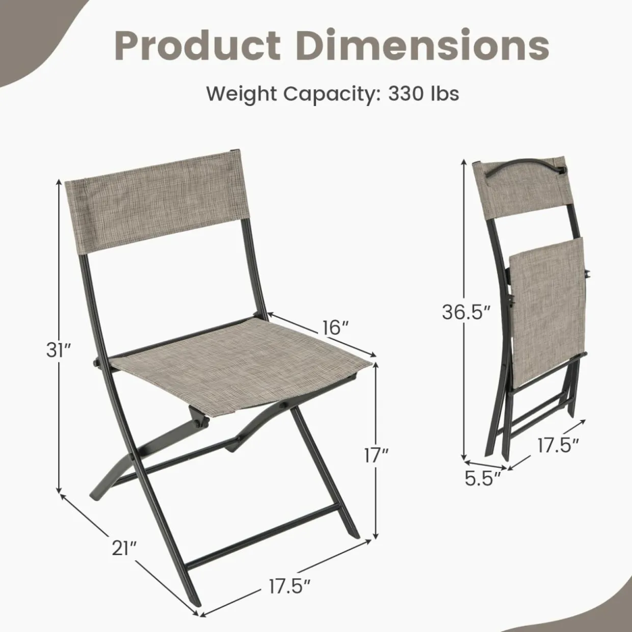 Tangkula Patio Folding Chairs Set of 4, Lightweight Camping Chairs with Breathable Seat