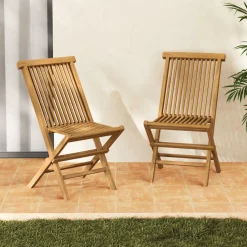 Tangkula Patio Folding Chairs Set of 2/4, Outdoor Teak Wood Chairs w/Slatted Seat & Backrest, X-Shaped Frame
