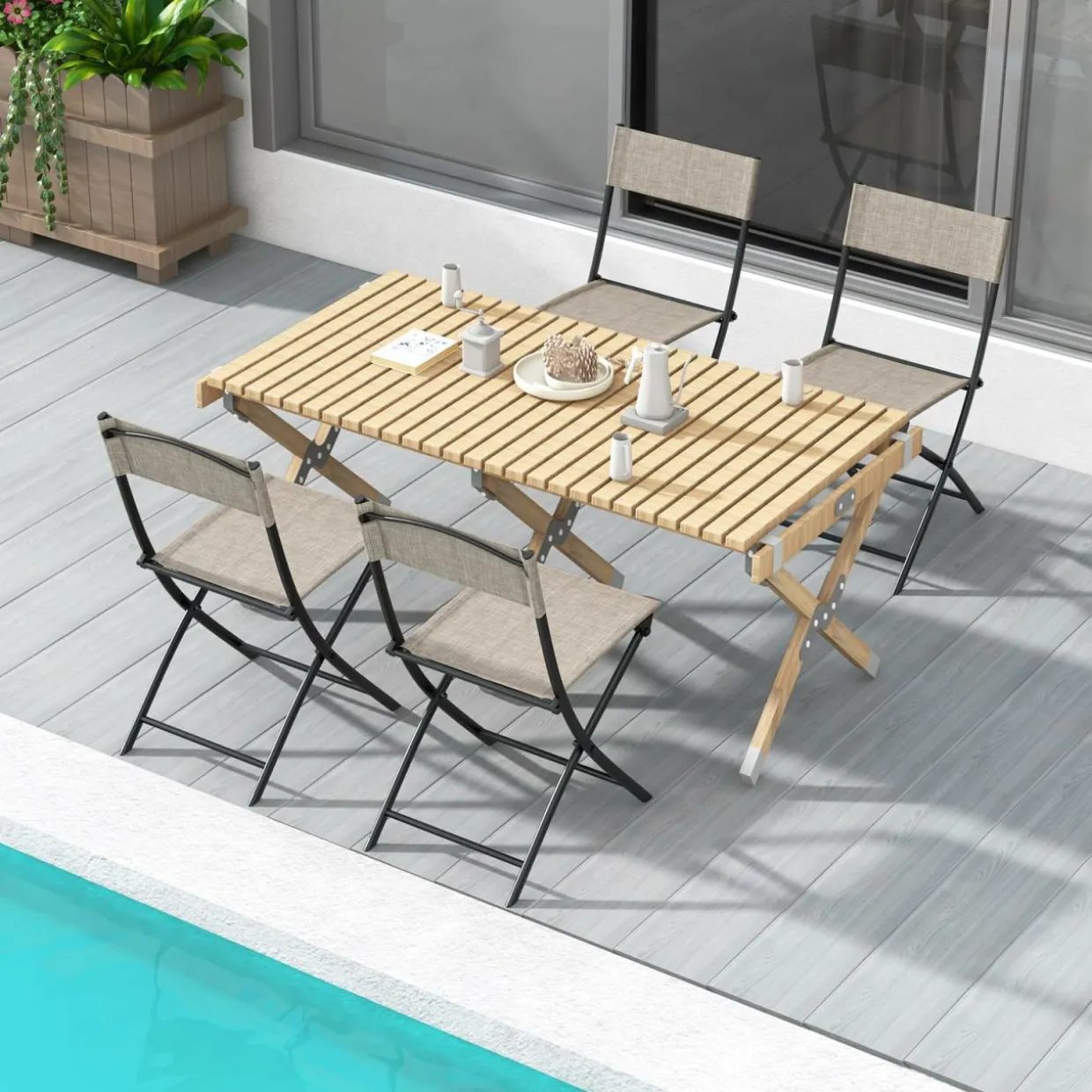 Tangkula Patio Folding Chairs Set of 4, Lightweight Camping Chairs with Breathable Seat