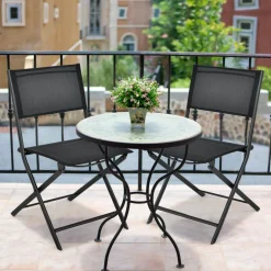 Tangkula Patio Folding Chairs Set of 4, Outdoor Portable Camping Chairs with Breathable Fabric Backrest & Seat