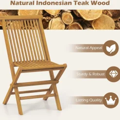 Tangkula Patio Folding Chairs Set of 2/4, Outdoor Teak Wood Chairs w/Slatted Seat & Backrest, X-Shaped Frame