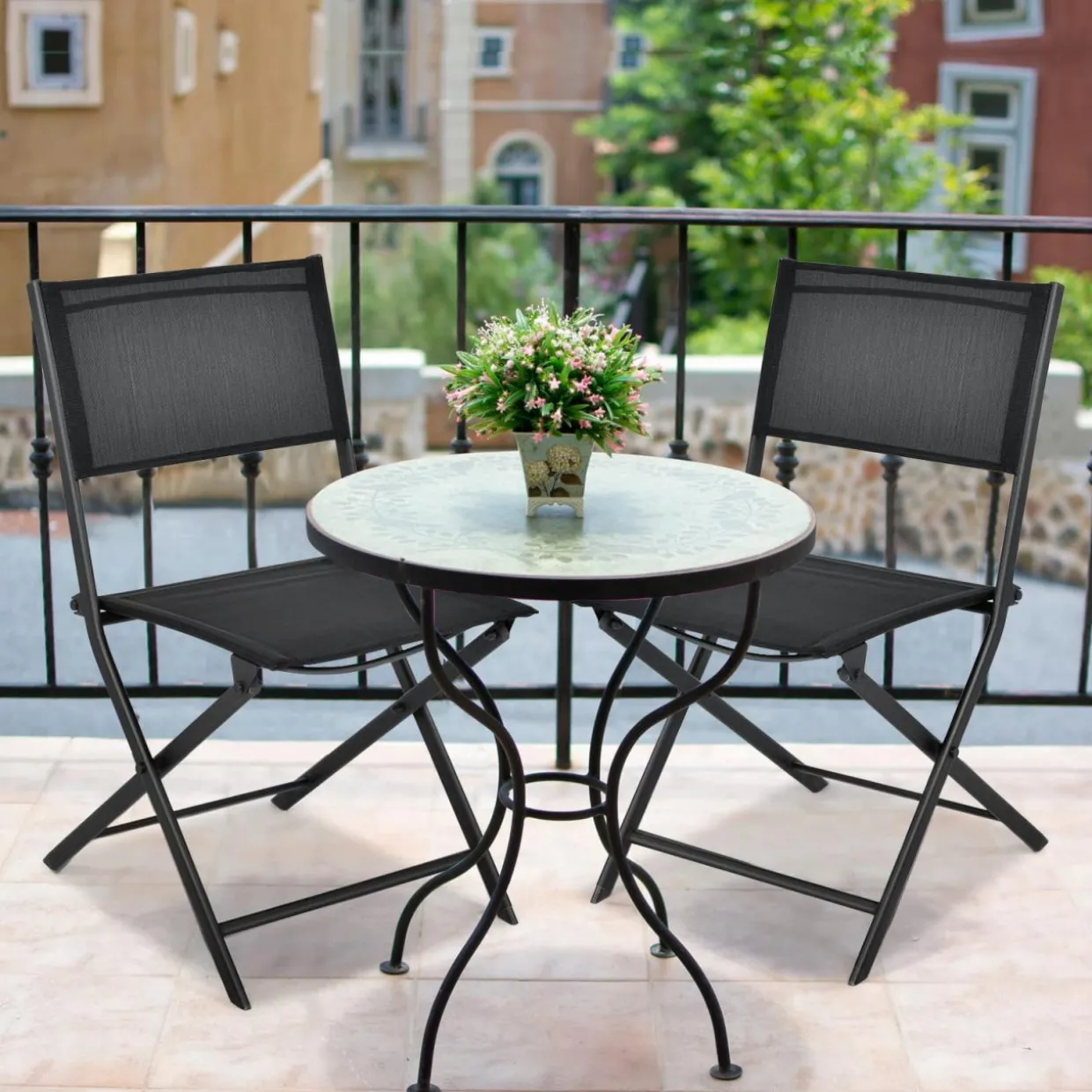 Tangkula Patio Folding Chairs Set of 4, Outdoor Portable Camping Chairs with Breathable Fabric Backrest & Seat