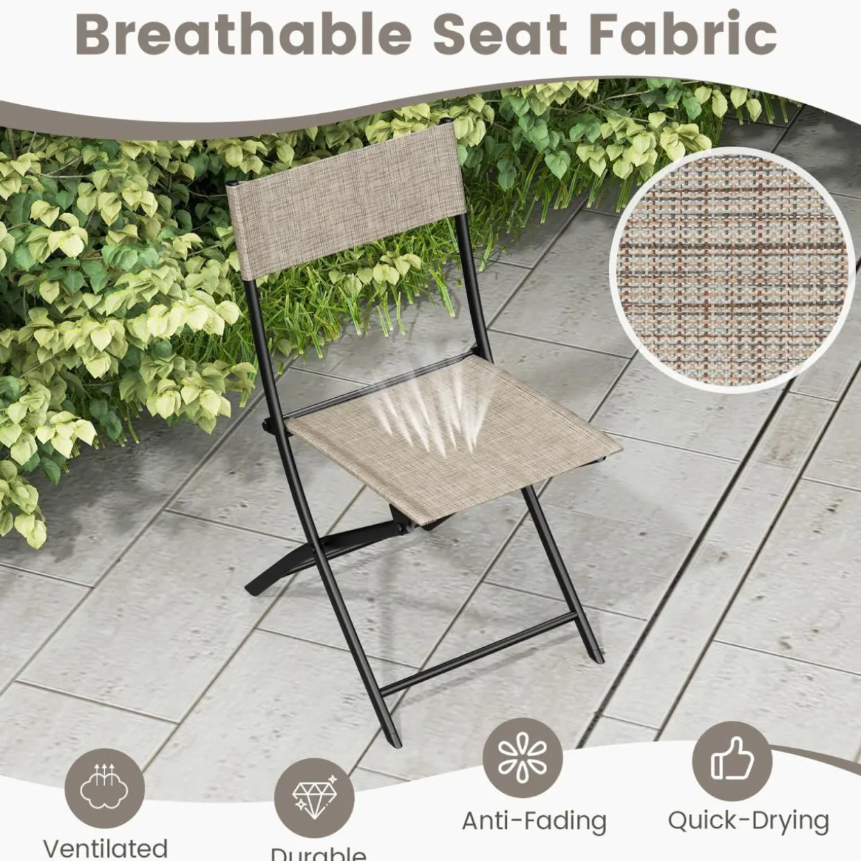 Tangkula Patio Folding Chairs Set of 4, Lightweight Camping Chairs with Breathable Seat