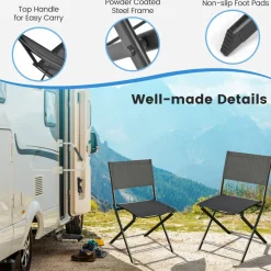 Tangkula Patio Folding Chairs Set of 4, Outdoor Portable Camping Chairs with Breathable Fabric Backrest & Seat