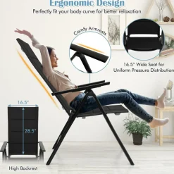 Tangkula Patio Folding Chair, Outdoor Dining Chairs with Soft Padded Seat, 7-Position Adjustable Backrest, Armrests