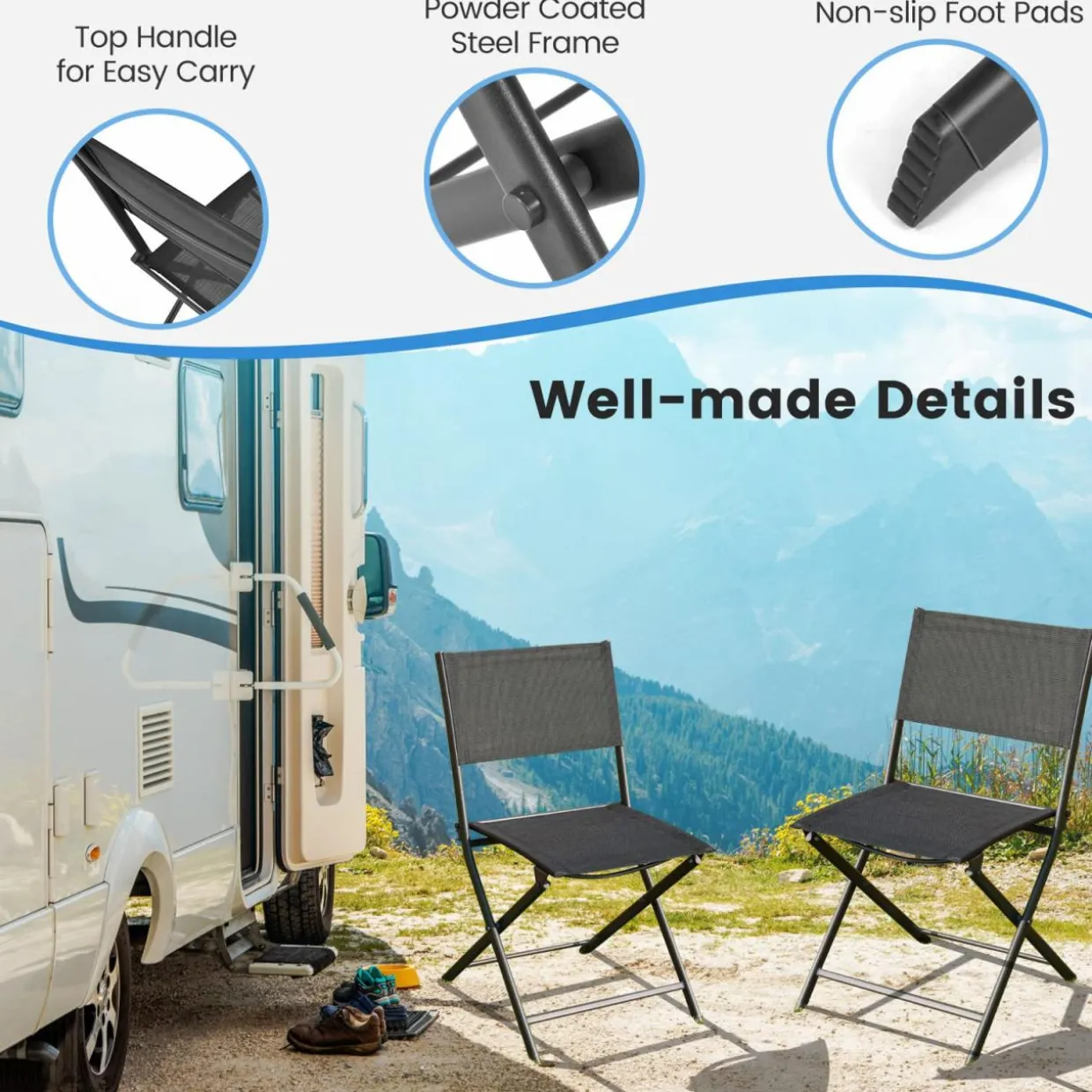 Tangkula Patio Folding Chairs Set of 4, Outdoor Portable Camping Chairs with Breathable Fabric Backrest & Seat