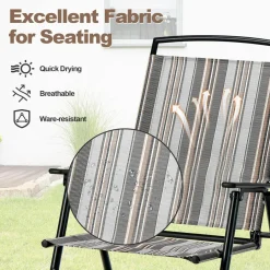 Tangkula Patio Folding Chairs Set of 2, Portable Sling Lawn Chairs with Metal Frame