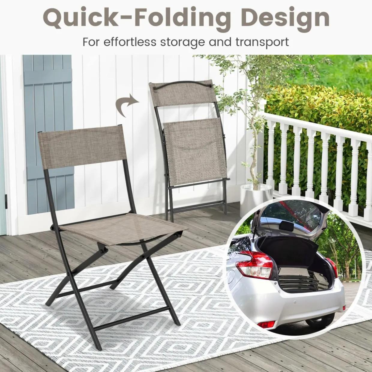 Tangkula Patio Folding Chairs Set of 4, Lightweight Camping Chairs with Breathable Seat