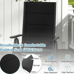 Tangkula Patio Folding Chair, Outdoor Dining Chairs with Soft Padded Seat, 7-Position Adjustable Backrest, Armrests