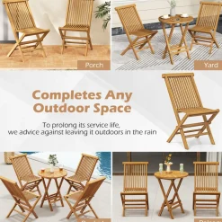 Tangkula Patio Folding Chairs Set of 2/4, Outdoor Teak Wood Chairs w/Slatted Seat & Backrest, X-Shaped Frame