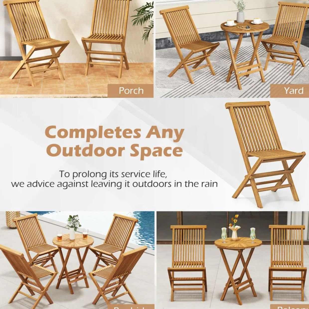 Tangkula Patio Folding Chairs Set of 2/4, Outdoor Teak Wood Chairs w/Slatted Seat & Backrest, X-Shaped Frame