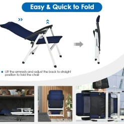 Tangkula Patio Folding Chairs, Portable Reclining Chairs with 7-Position Adjustable Back & Padded Headrest