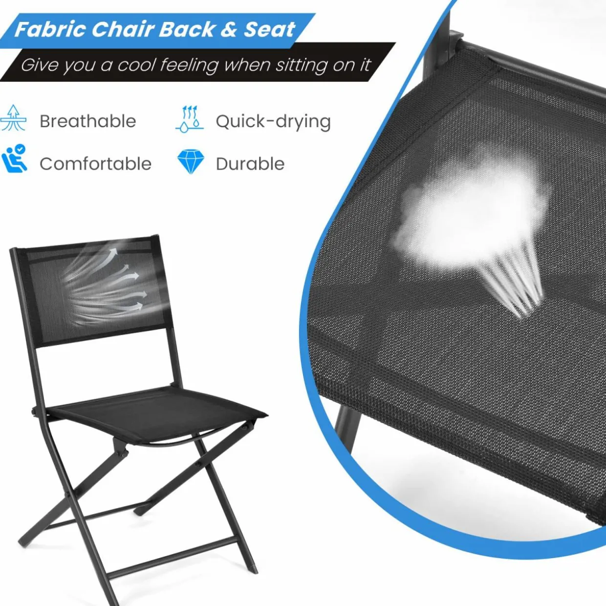 Tangkula Patio Folding Chairs Set of 4, Outdoor Portable Camping Chairs with Breathable Fabric Backrest & Seat