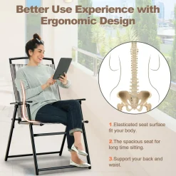 Tangkula Patio Folding Chairs Set of 2, Portable Sling Lawn Chairs with Metal Frame