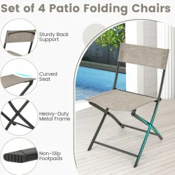 Tangkula Patio Folding Chairs Set of 4, Lightweight Camping Chairs with Breathable Seat