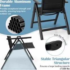 Tangkula Patio Folding Chair, Outdoor Dining Chairs with Soft Padded Seat, 7-Position Adjustable Backrest, Armrests