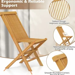 Tangkula Patio Folding Chairs Set of 2/4, Outdoor Teak Wood Chairs w/Slatted Seat & Backrest, X-Shaped Frame