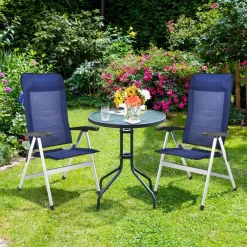 Tangkula Patio Folding Chairs, Portable Reclining Chairs with 7-Position Adjustable Back & Padded Headrest