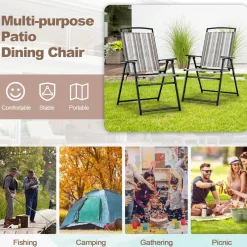 Tangkula Patio Folding Chairs Set of 2, Portable Sling Lawn Chairs with Metal Frame