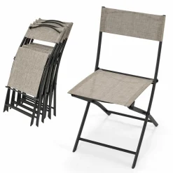 Tangkula Patio Folding Chairs Set of 4, Lightweight Camping Chairs with Breathable Seat