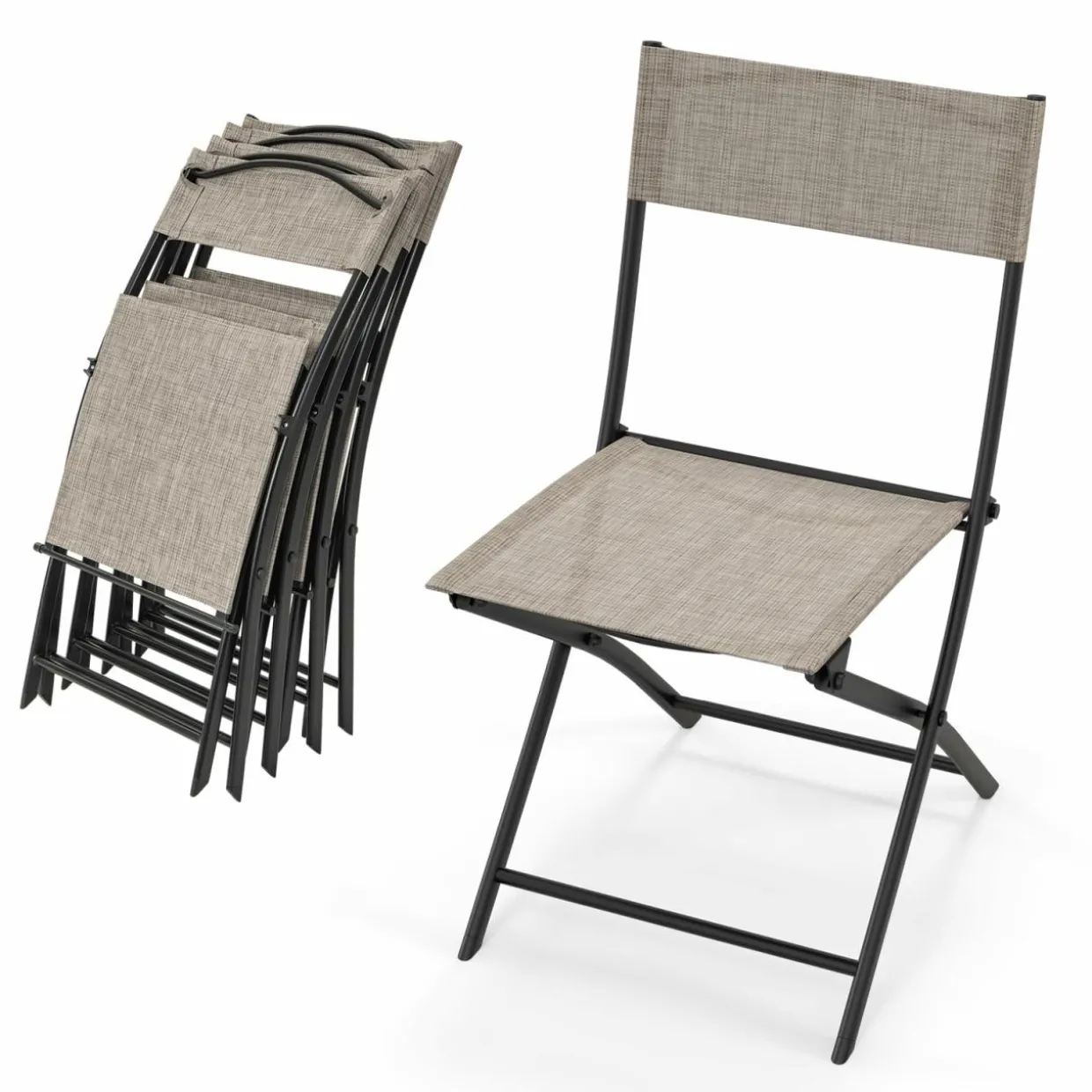 Tangkula Patio Folding Chairs Set of 4, Lightweight Camping Chairs with Breathable Seat