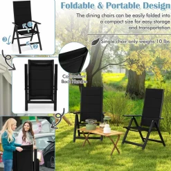 Tangkula Patio Folding Chair, Outdoor Dining Chairs with Soft Padded Seat, 7-Position Adjustable Backrest, Armrests