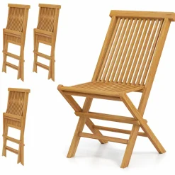 Tangkula Patio Folding Chairs Set of 2/4, Outdoor Teak Wood Chairs w/Slatted Seat & Backrest, X-Shaped Frame
