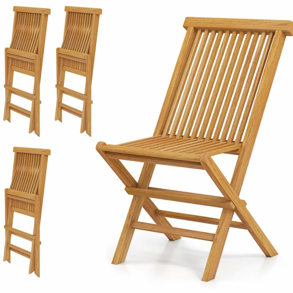 Tangkula Patio Folding Chairs Set of 2/4, Outdoor Teak Wood Chairs w/Slatted Seat & Backrest, X-Shaped Frame
