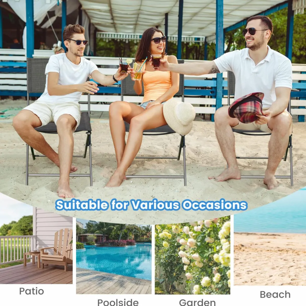 Tangkula Patio Folding Chairs Set of 4, Outdoor Portable Camping Chairs with Breathable Fabric Backrest & Seat