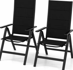 Tangkula Patio Folding Chair, Outdoor Dining Chairs with Soft Padded Seat, 7-Position Adjustable Backrest, Armrests