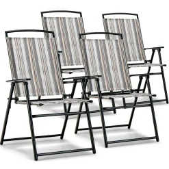 Tangkula Patio Folding Chairs Set of 2, Portable Sling Lawn Chairs with Metal Frame