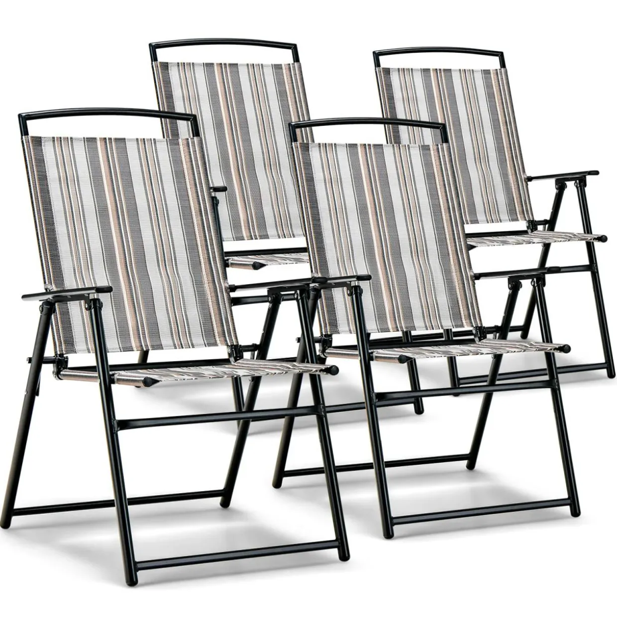 Tangkula Patio Folding Chairs Set of 2, Portable Sling Lawn Chairs with Metal Frame