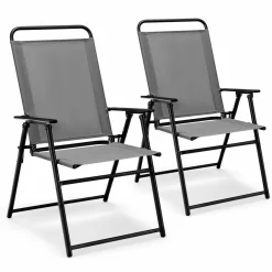 Tangkula Patio Folding Dining Chairs Set of 2, Space-Saving Outdoor Sling Chairs with Armrest & Backrest