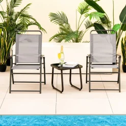 Tangkula Patio Folding Dining Chairs Set of 2, Space-Saving Outdoor Sling Chairs with Armrest & Backrest