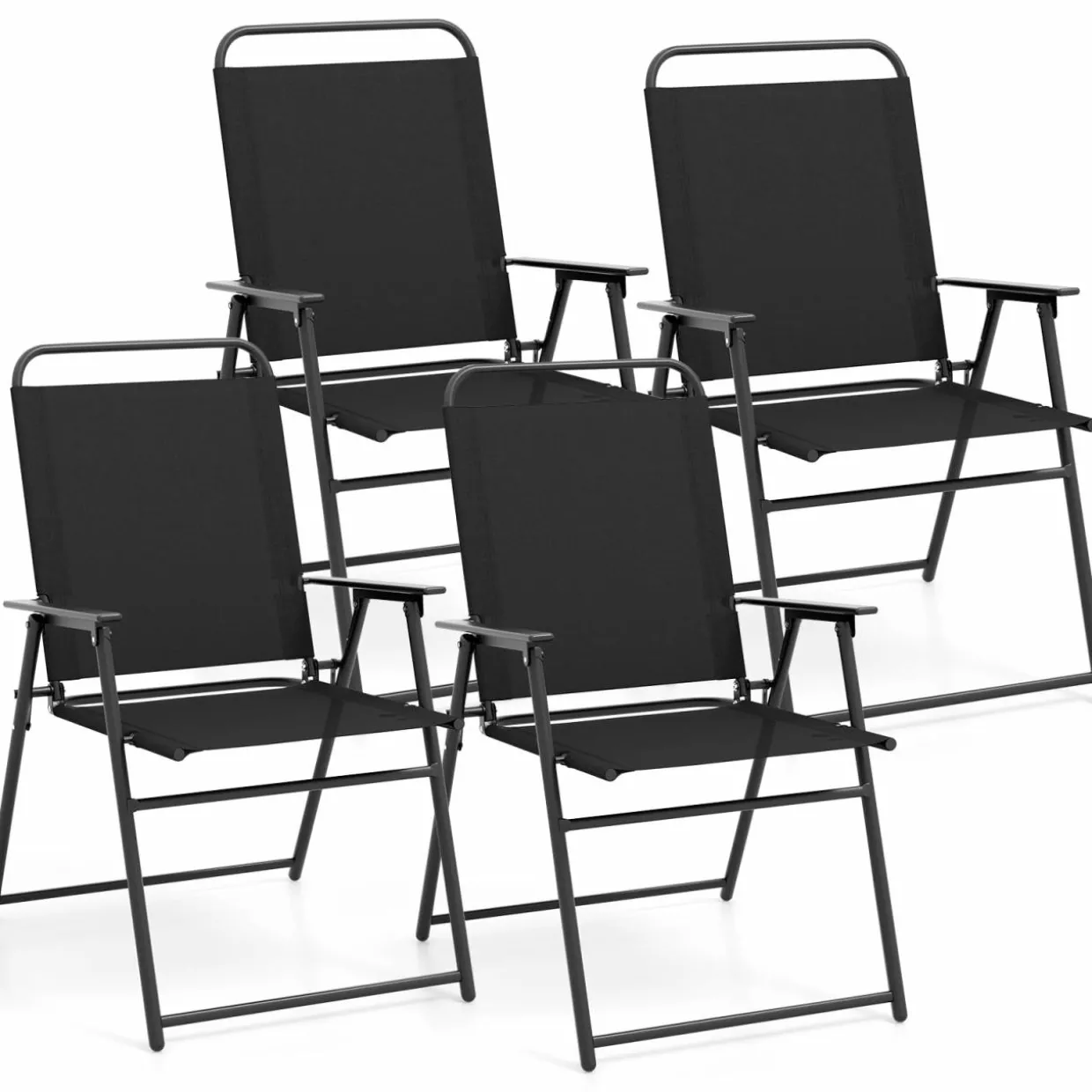 Tangkula Patio Folding Dining Chairs Set of 2, Space-Saving Outdoor Sling Chairs with Armrest & Backrest