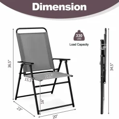 Tangkula Patio Folding Dining Chairs Set of 2, Space-Saving Outdoor Sling Chairs with Armrest & Backrest