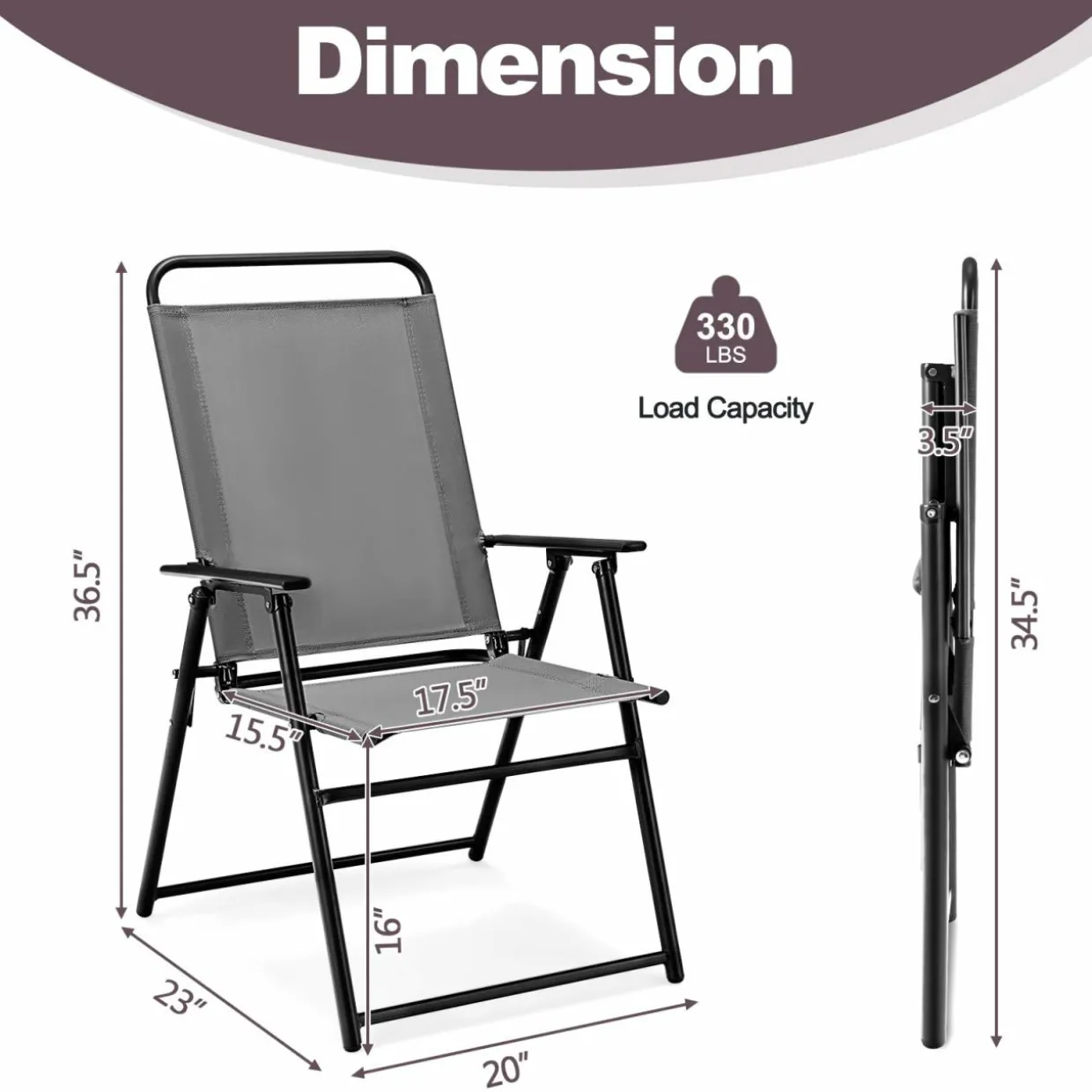 Tangkula Patio Folding Dining Chairs Set of 2, Space-Saving Outdoor Sling Chairs with Armrest & Backrest