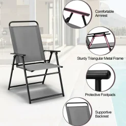 Tangkula Patio Folding Dining Chairs Set of 2, Space-Saving Outdoor Sling Chairs with Armrest & Backrest