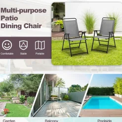Tangkula Patio Folding Dining Chairs Set of 2, Space-Saving Outdoor Sling Chairs with Armrest & Backrest