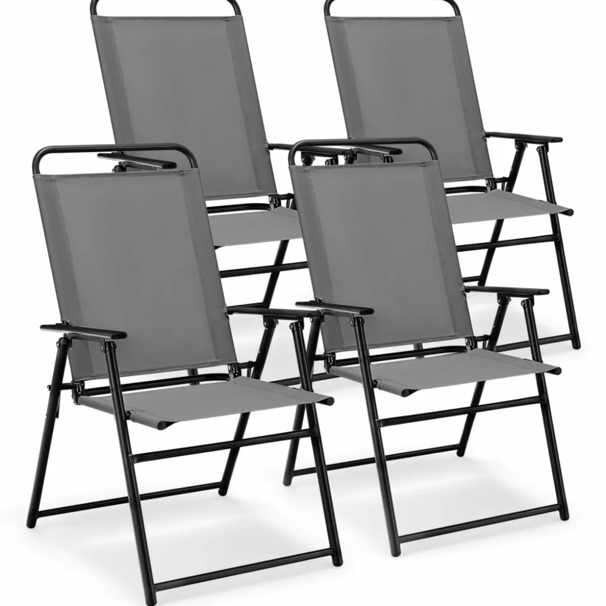 Tangkula Patio Folding Dining Chairs Set of 2, Space-Saving Outdoor Sling Chairs with Armrest & Backrest