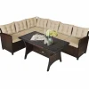 Tangkula Patio Furniture Set, 3 Pieces Outdoor Conversation Set with 6 Cushioned Seat & Coffee Table