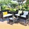 Tangkula Patio Furniture Set, Outdoor Wicker Conversation Set with Tempered Glass Coffee Table