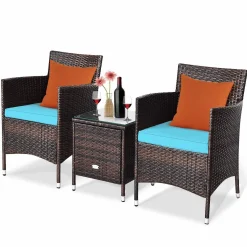 Tangkula Patio Furniture Set 3 Piece, Outdoor Wicker Rattan Conversation Set