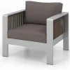 Tangkula Patio Furniture Aluminum Armchair, Outdoor Single Sofa with Thick Back & Seat Cushion