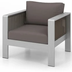 Tangkula Patio Furniture Aluminum Armchair, Outdoor Single Sofa with Thick Back & Seat Cushion