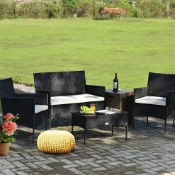 Tangkula Patio Furniture Set, Outdoor Wicker Conversation Set with Tempered Glass Coffee Table